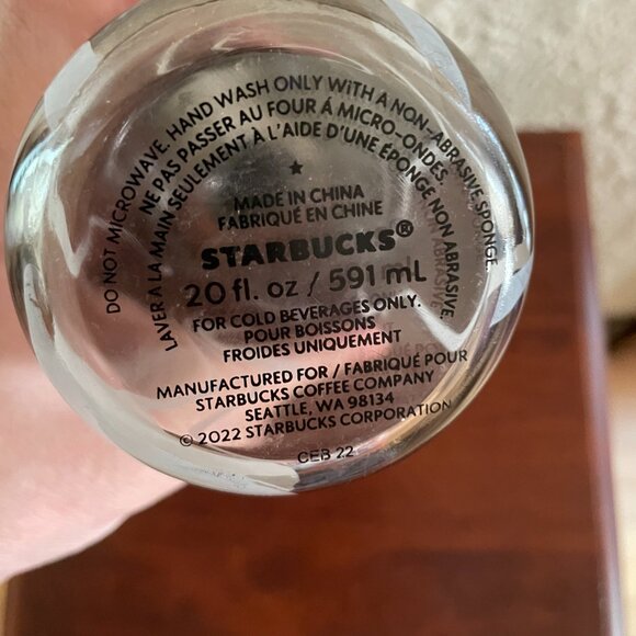 Starbucks 2022 Glass Water Bottle with a Smokey Gray Marble Wave Design. - Picture 3 of 4